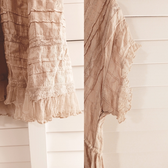 FREE PEOPLE 🐎🌾 rare htf vintage india linen cotton crochet lace tie midi dress - Picture 4 of 9